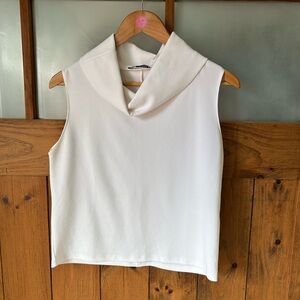 Zara White Draped Cowl Neck Sleeveless Top